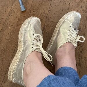 Molly Bracken TRAVIS gold canvas lace up espadrilles! Size 7.5